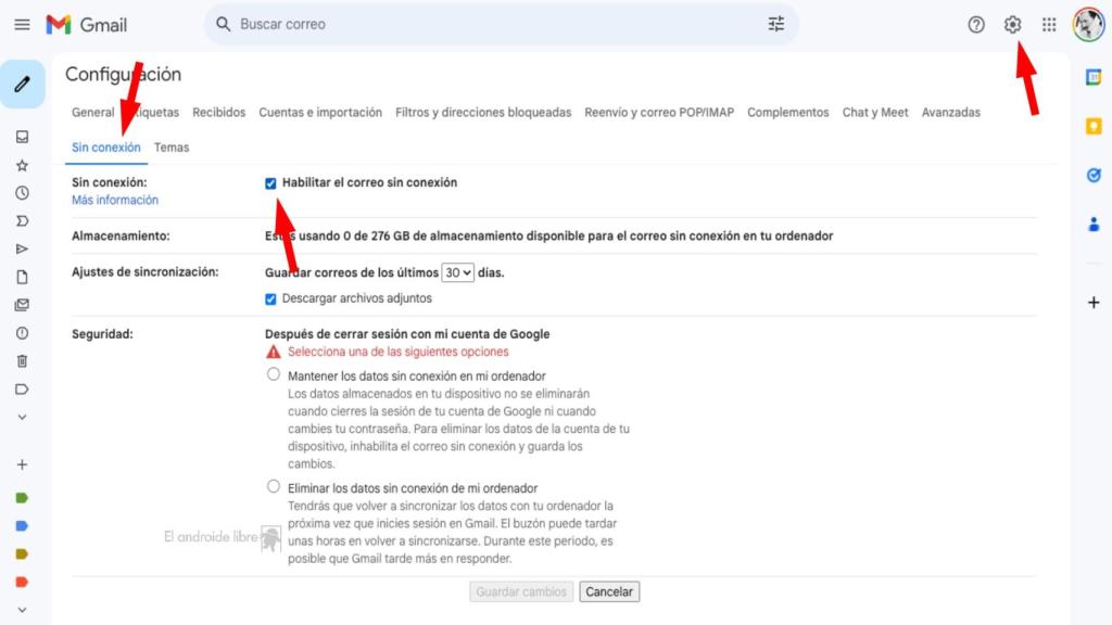 Modo sin conexión de Gmail