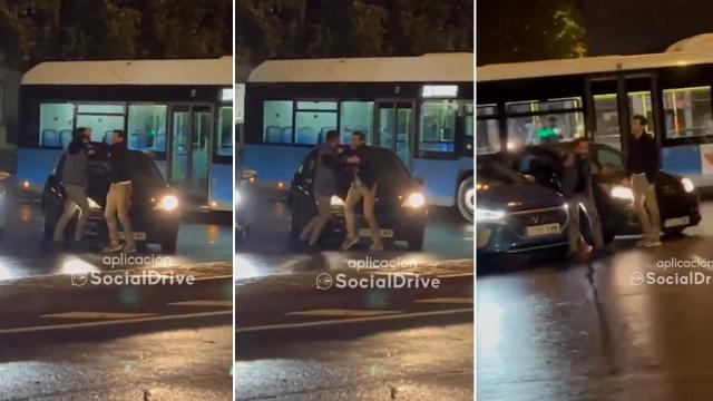 Brutal pelea entre dos conductores después de un accidente.