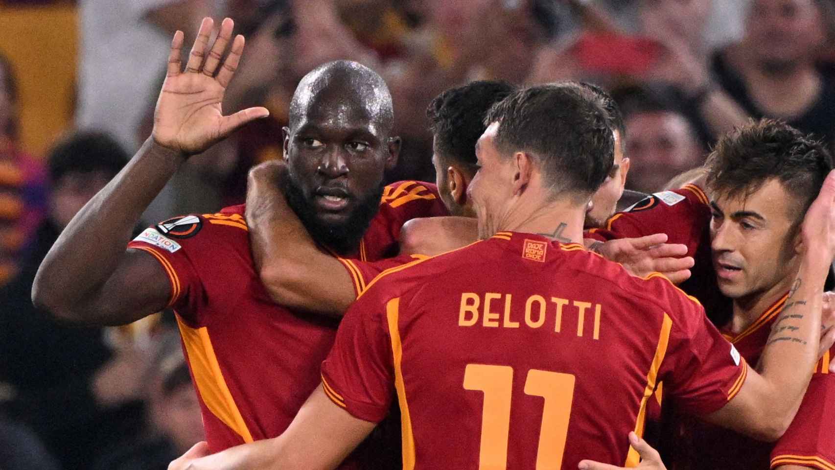 Lukaku celebra su último gol con la Roma