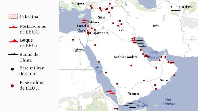Mapa de la situación de los barcos de EEUU y China en Oriente Medio.