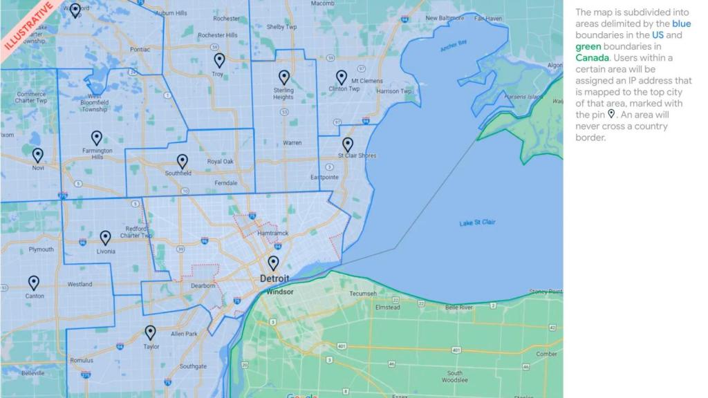 Imagen que muestra los planes de Google para asignar IPs a localizaciones GeoIP