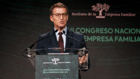 El presidente del PP, Alberto Núñez Feijóo, este lunes en un acto en Bilbao.