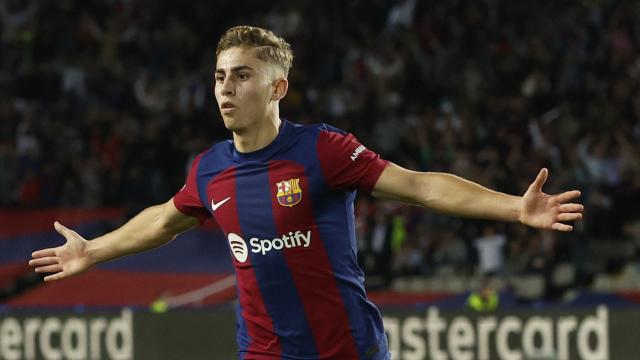 Fermín López celebra su gol frente al Shakthar.