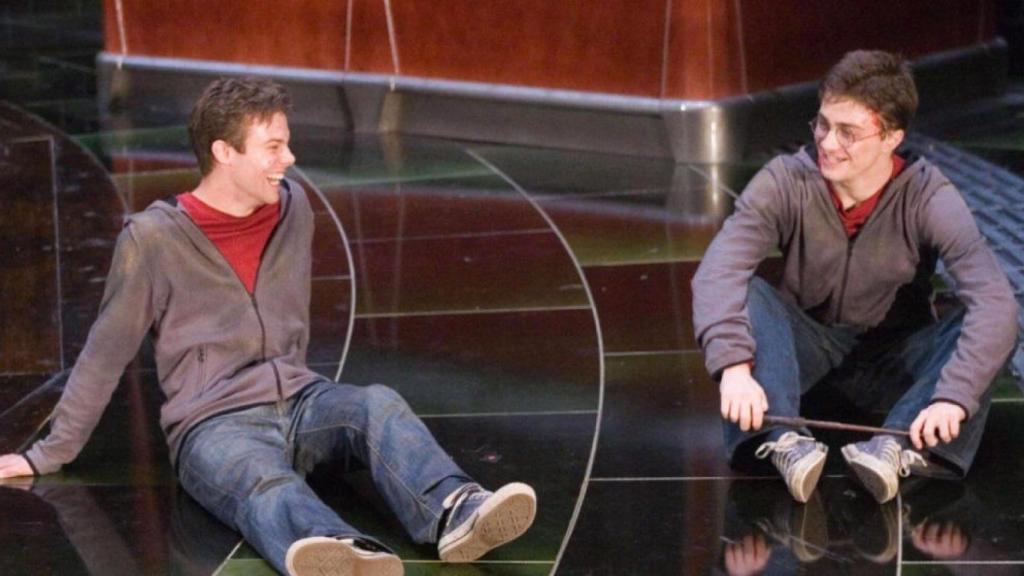 David Holmes y Daniel Radcliffe en un descanso del rodaje de 'Harry Potter'