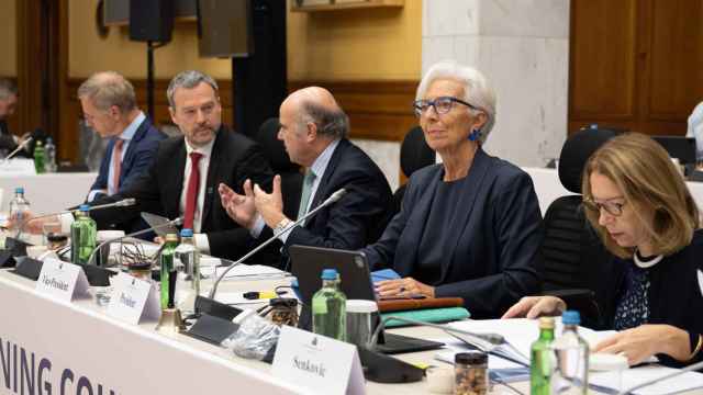 La presidenta Christine Lagarde, durante la reunión del Consejo de Gobierno del BCE en Atenas