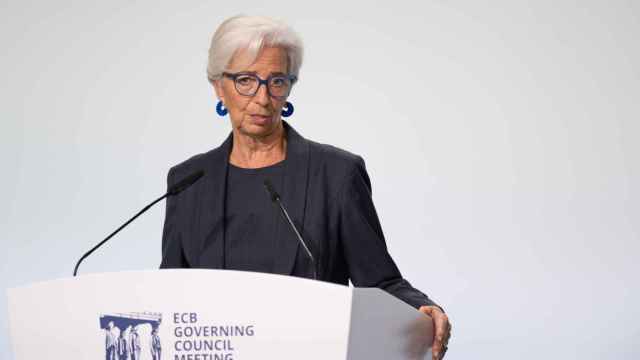 La presidenta del BCE, Christine Lagarde, durante la rueda de prensa de este jueves en Atenas