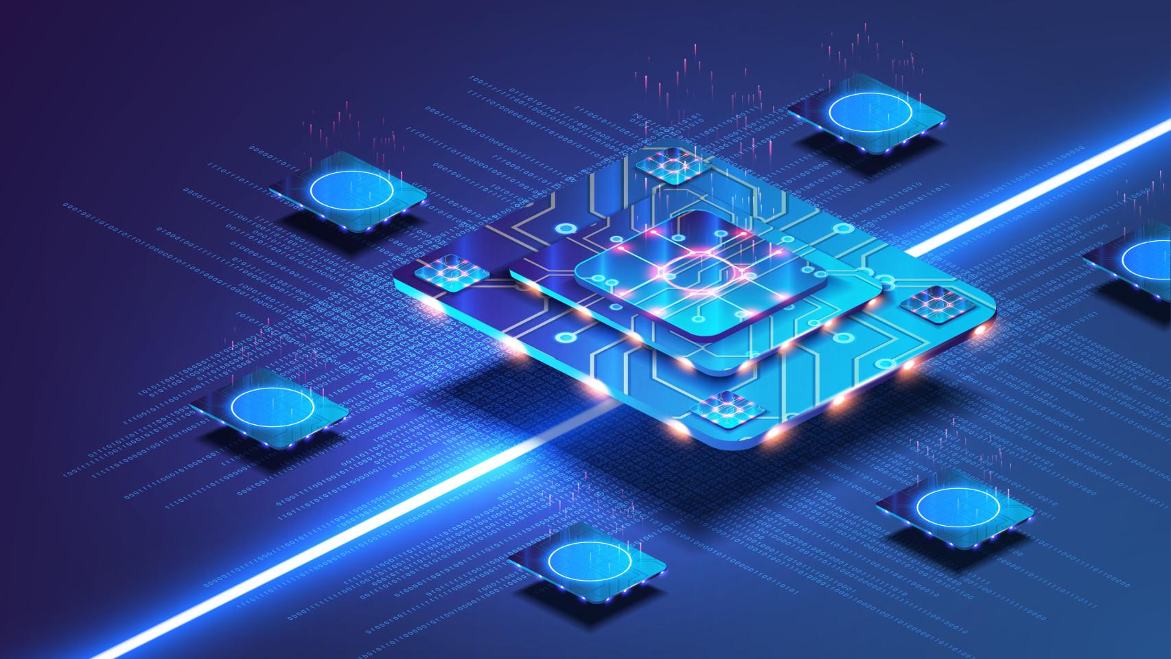 Representación de un chip elaborado con semiconductores cuánticos