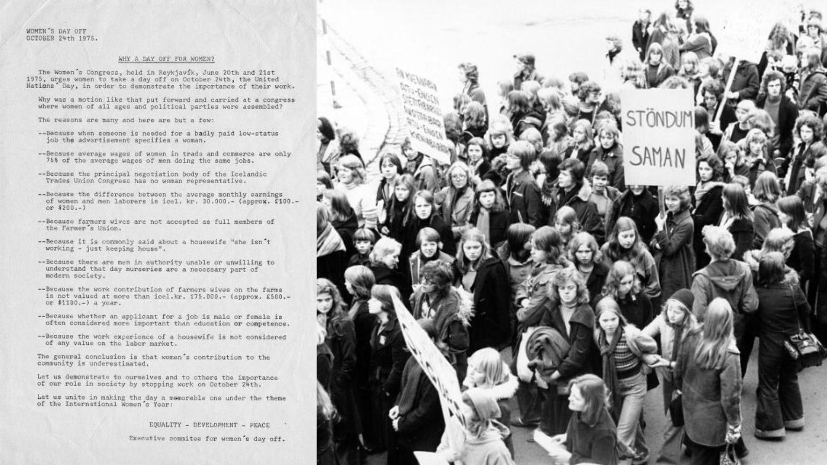 Manifiesto y fotografía de la protesta en 1975.