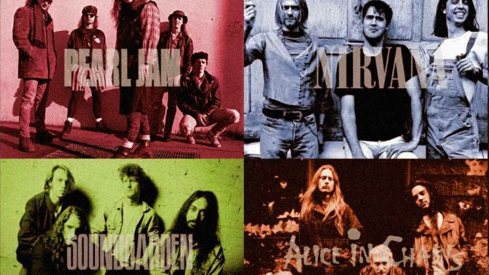 Las bandas grunge Pearl Jam, Nirvana, Alice in Chains y Soundgarden