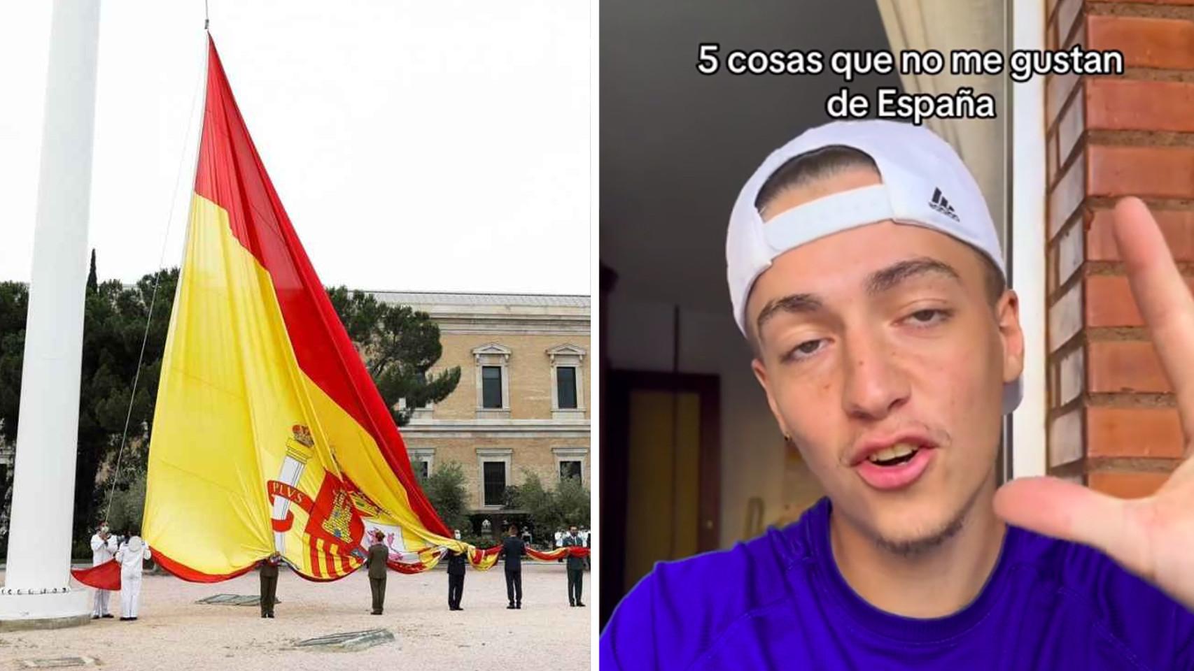 Una imagen de archivo del izado de bandera y una captura del vídeo viral.