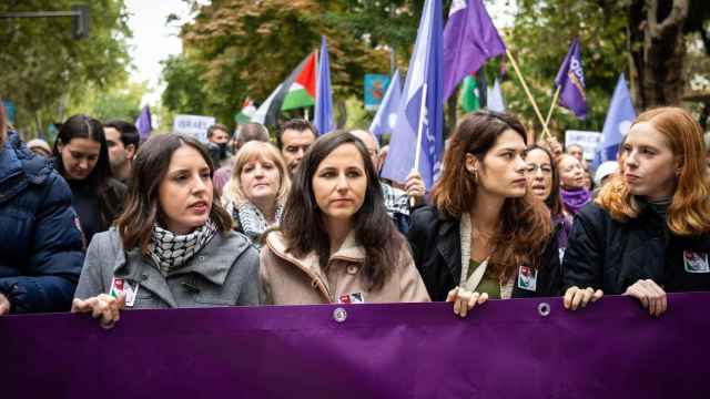 Irene Montero e Ione Belarra junto a Isa Serra y Lilith Verstrynge este domingo en la manifestación 'Solidaridad con Palestina'.