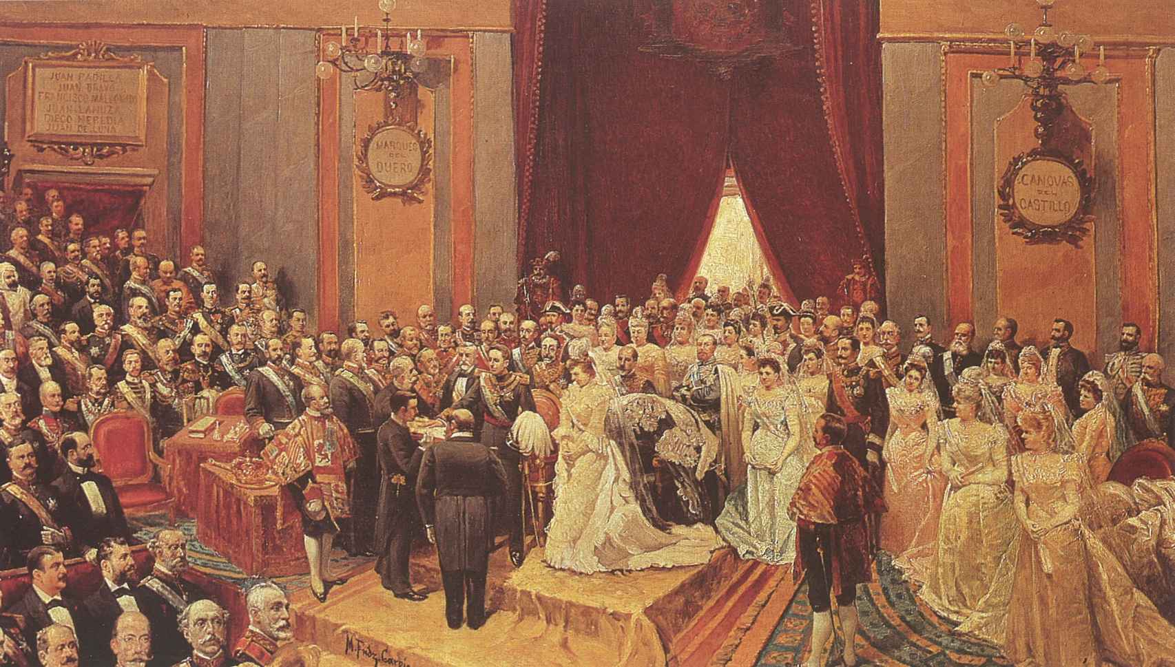 Alfonso XIII jurando la Constitución en 1902.
