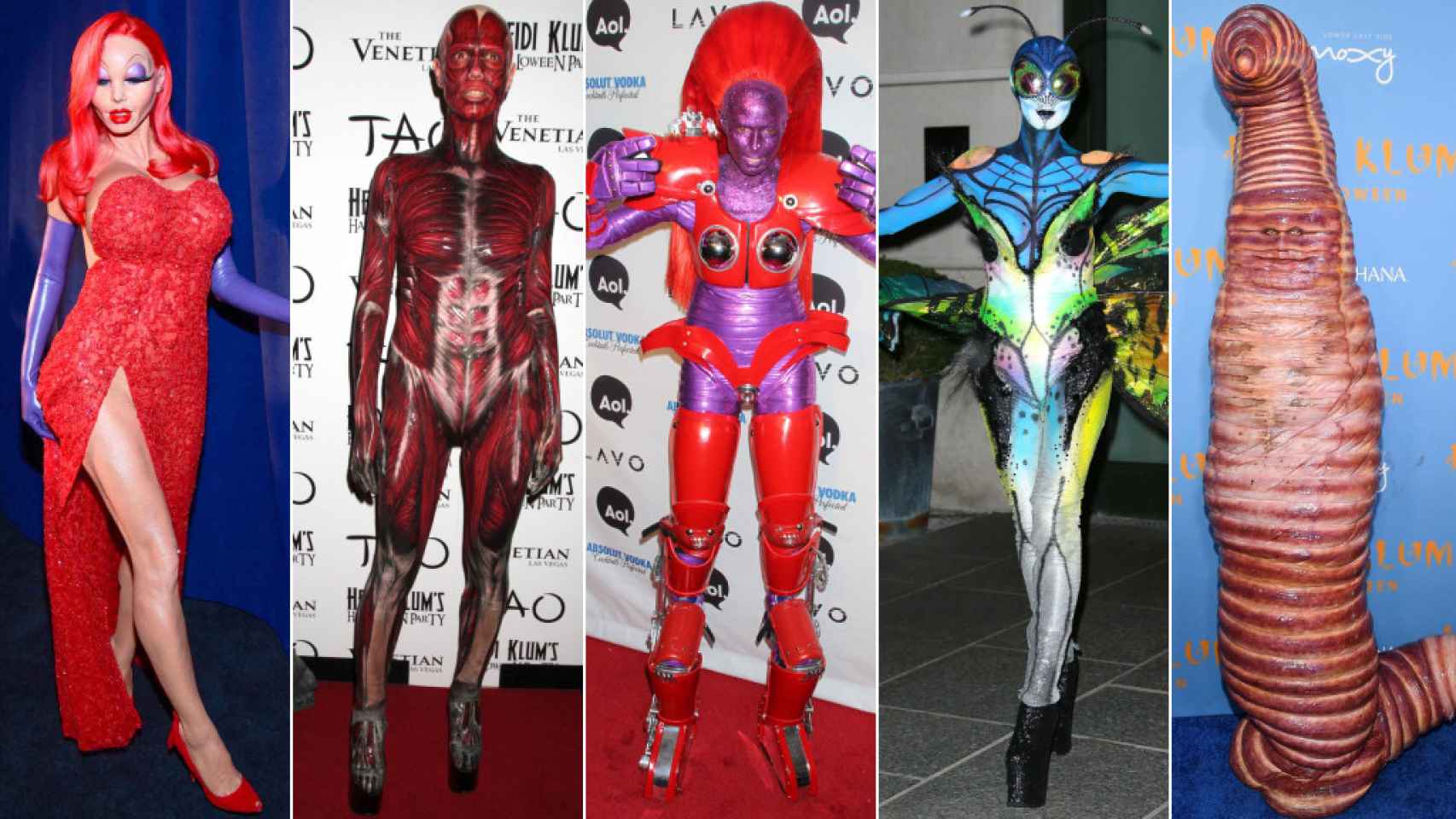 Del cuerpo humano sin piel al gusano de carnada: los mejores disfraces de Heidi Klum, la reina de Halloween, desde 2005