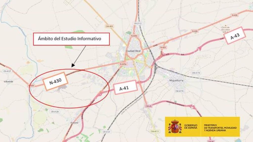 La futura Variante Suroeste de Ciudad Real conectará la N-430 con la A-41.