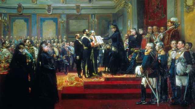 Jura de la Constitución por S.M. la Reina Regente Doña María Cristina, 1897. Francisco Jover Casanova y Joaquín Sorolla.