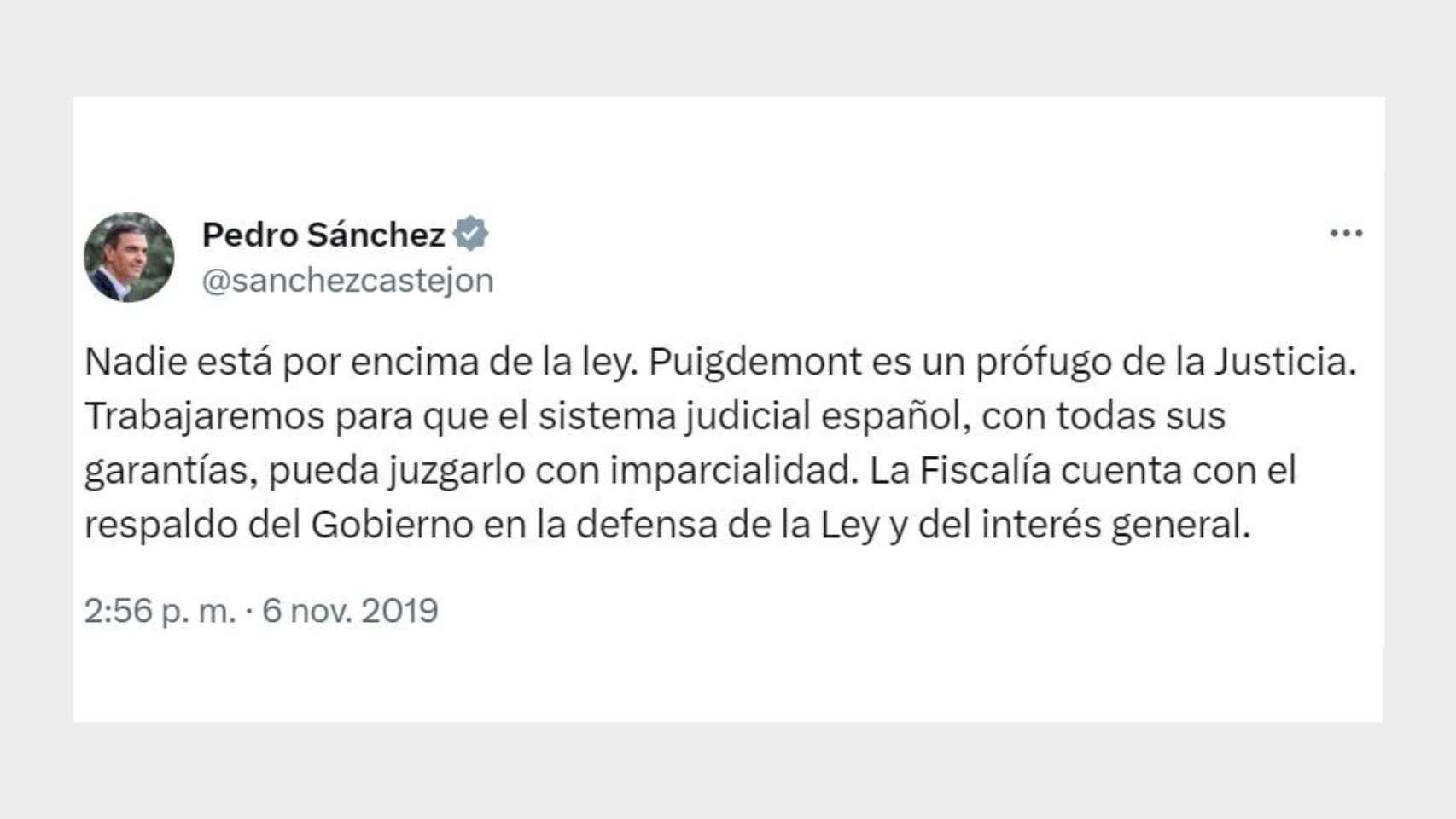 Los perfiles de jueces y fiscales en X han reproducido en los últimos días ese tuit de Pedro Sánchez./