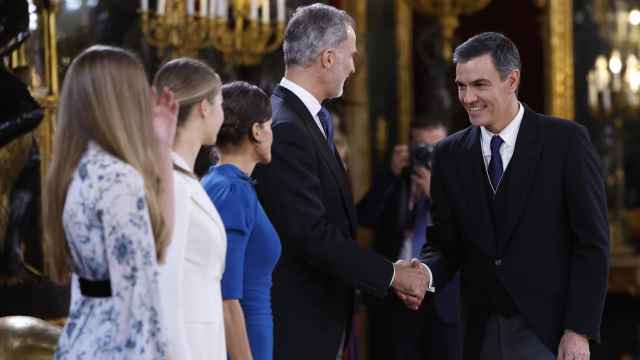 El presidente del Gobierno en funciones, Pedro Sánchez, este martes en la jura de Leonor.