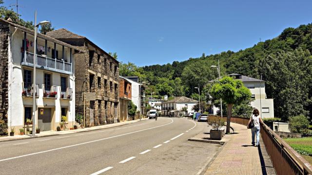 Samos, Galicia, Spain. Circa June 2022.  View of street in the picturesque town of Samos in the province of Lugo, Galicia, Spain, right on Saint James Way.