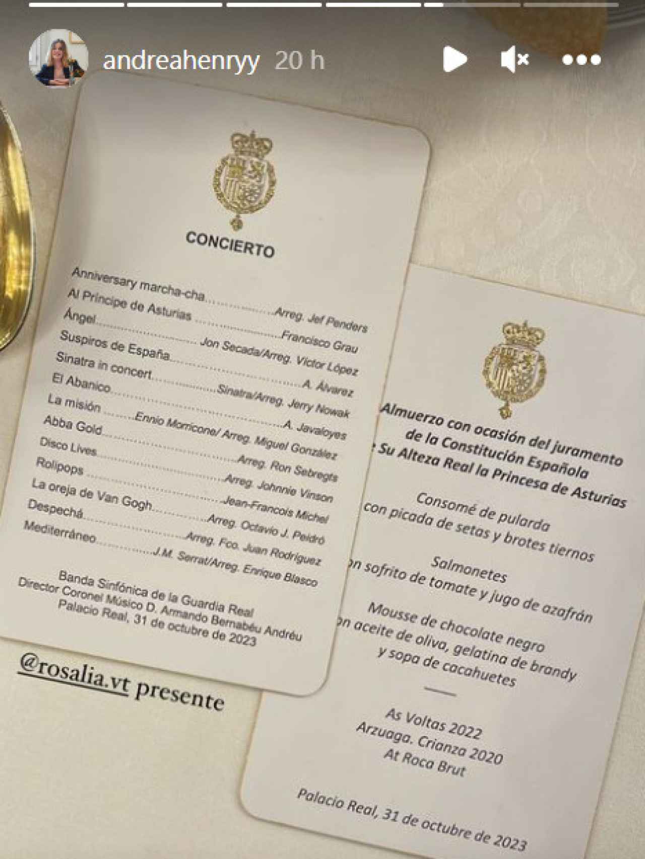 La música que amenizó el banquete en el Palacio Real.