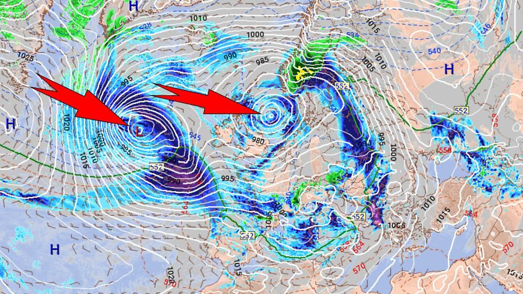 Las dos borrascas de alto impacto que afecta a Europa esta semana. ECMWF Europa/Meteored.