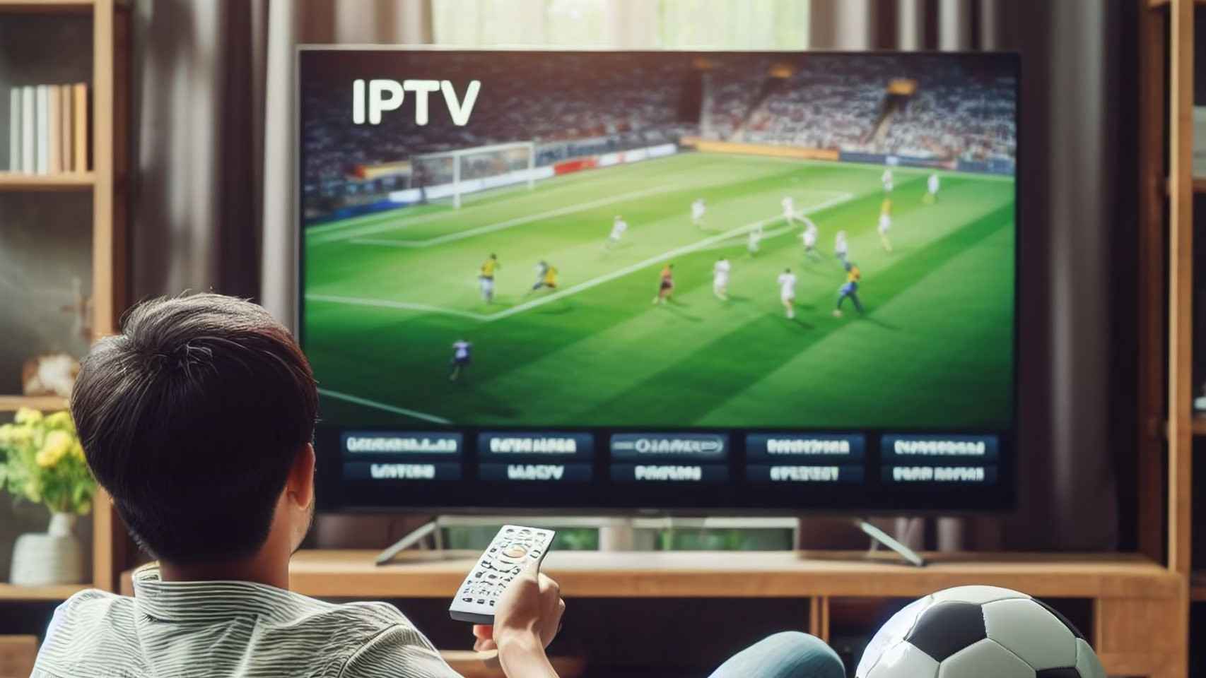 Un aficionado viendo el fútbol a través de una IPTV en su casa.