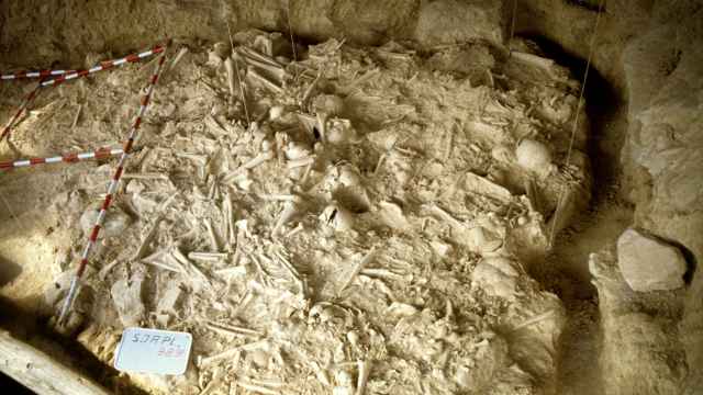 Imagen del depósito de restos humanos antes de ser excavado.