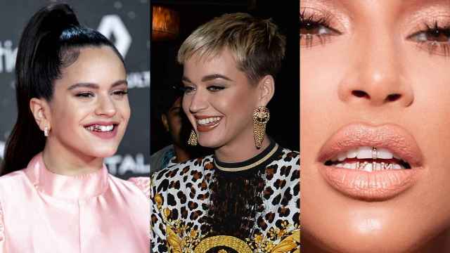 Rosalía, Katy Perry y Kim Kardashian con joyas en sus dientes.