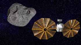 Recreación de la nave Lucy sobre asteroide