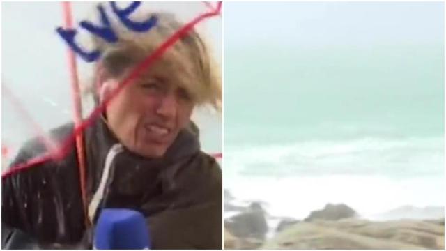 Vídeo: Una reportera se hace viral con su lucha contra el temporal en A Coruña