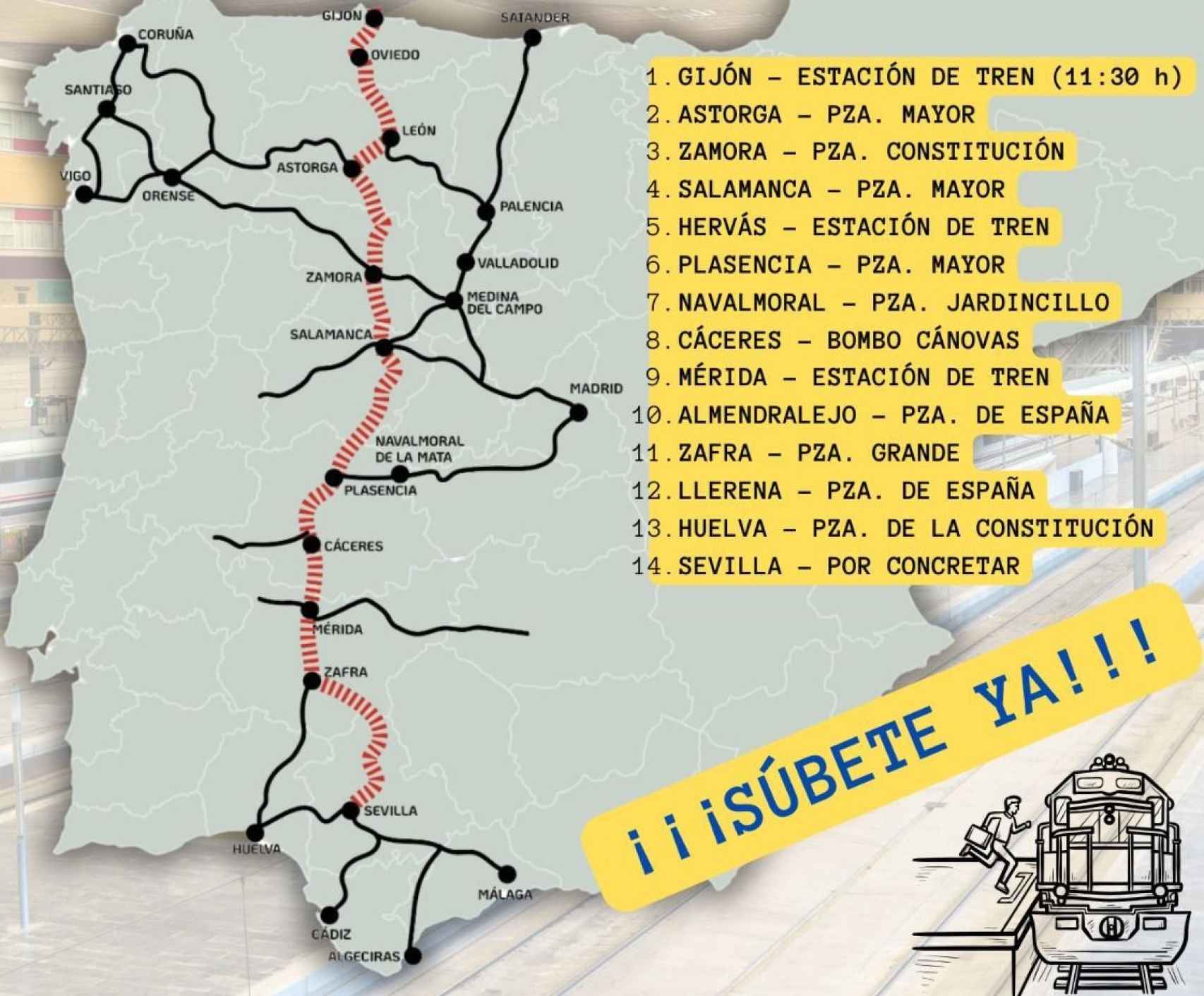 Imagen del cartel de las concentraciones con el antiguo recorrido de la Ruta de la Plata.