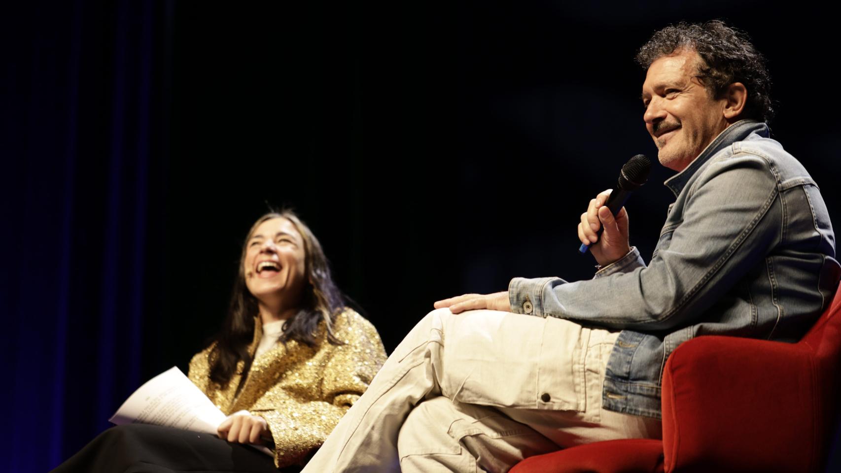 Antonio Banderas en una charla esta semana con Alessandra García en el Teatro del Soho.