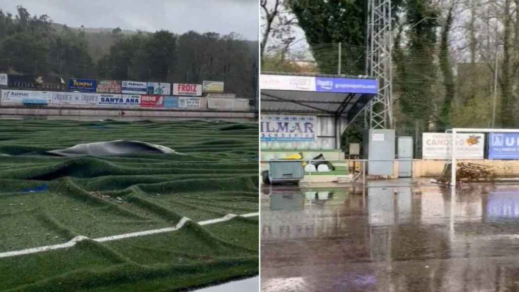 Imágenes de los destrozos en el campo de fútbol de Chan da Barcia.