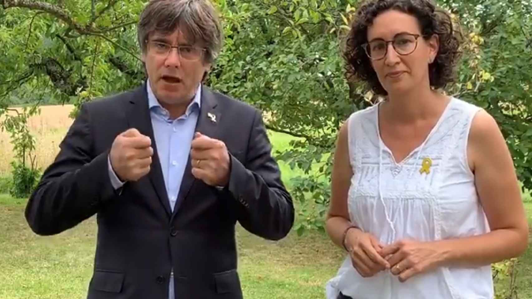 Carles Puigdemont y Marta Rovira (ERC), imputados por terrorismo en el 'caso Tsunami',  durante un encuentro de 2019.