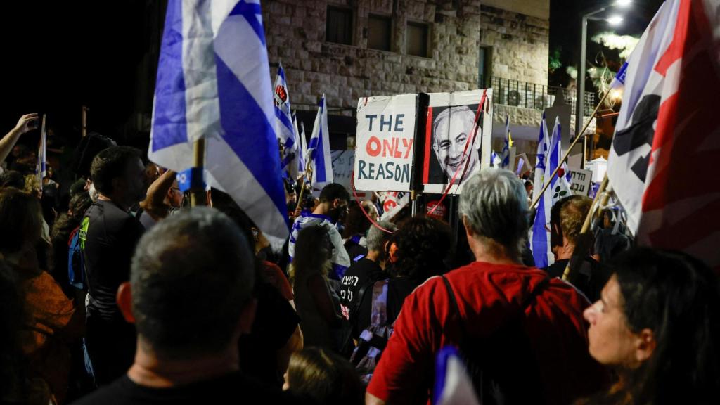 Una manifestación contra el primer ministro israelí, Benjamín Netanyahu, el sábado cerca de su residencia en Jerusalén.