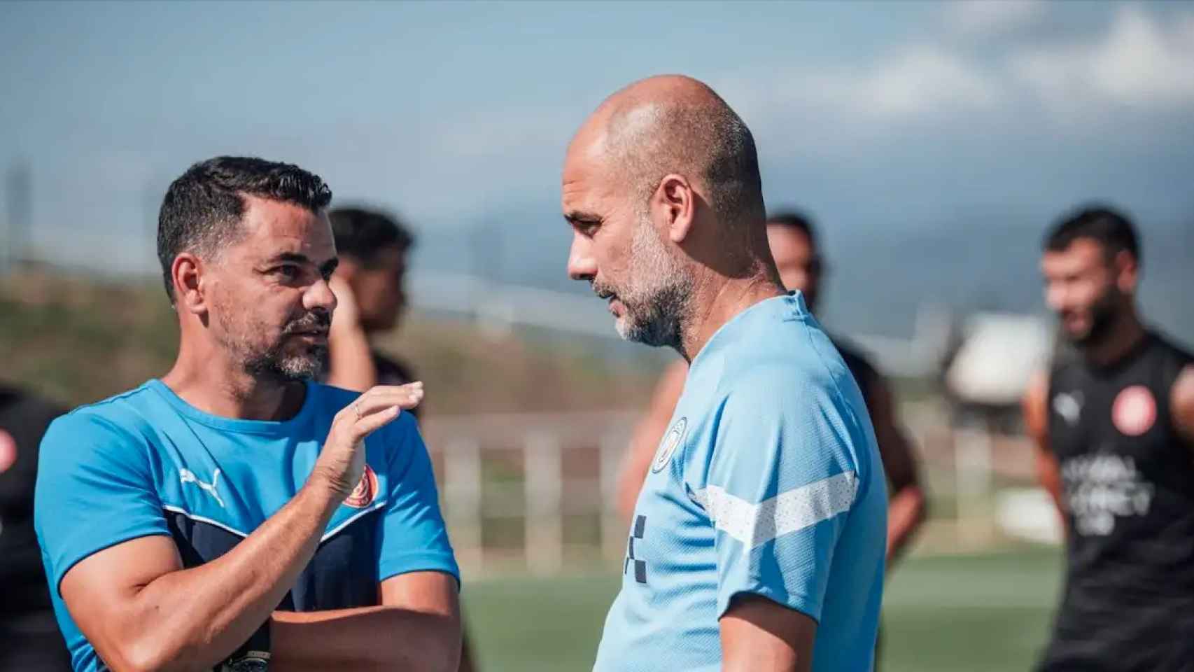 Míchel y Pep Guardiola, durante un entrenamiento