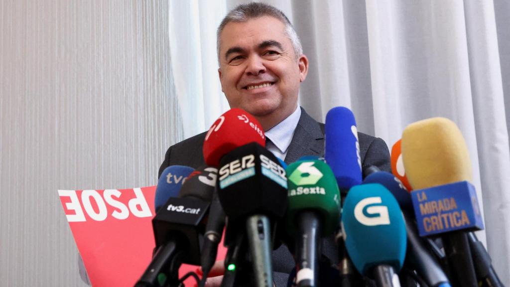 Santos Cerdán, durante su rueda de prensa de este jueves en Bruselas