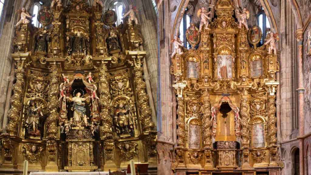 Antes y después de uno de los retablos del convento de Santa Clara.