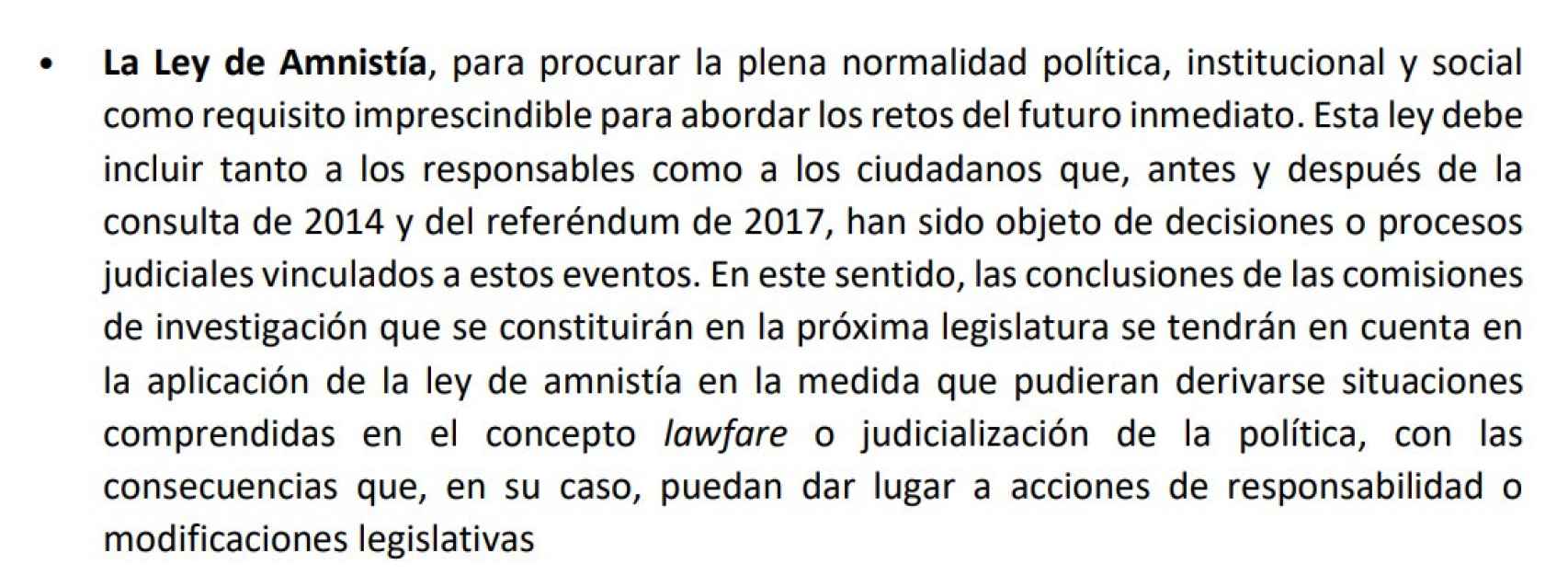 La alusión al 'lawfare' en el texto del acuerdo firmado este jueves por el PSOE y Junts.