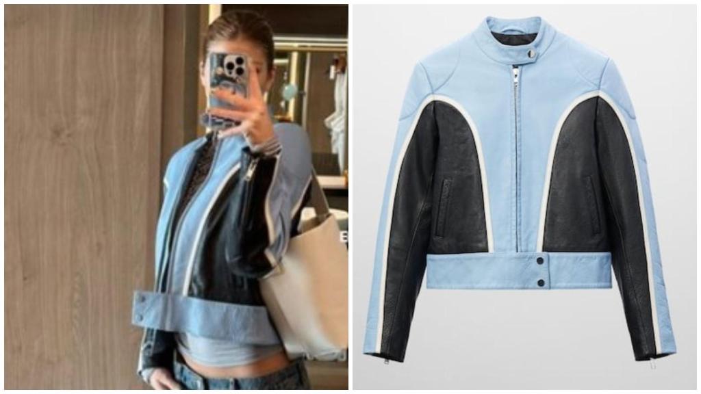 Anita Matamoros en una 'storie' de Instagram y la chaqueta biker de Mango.