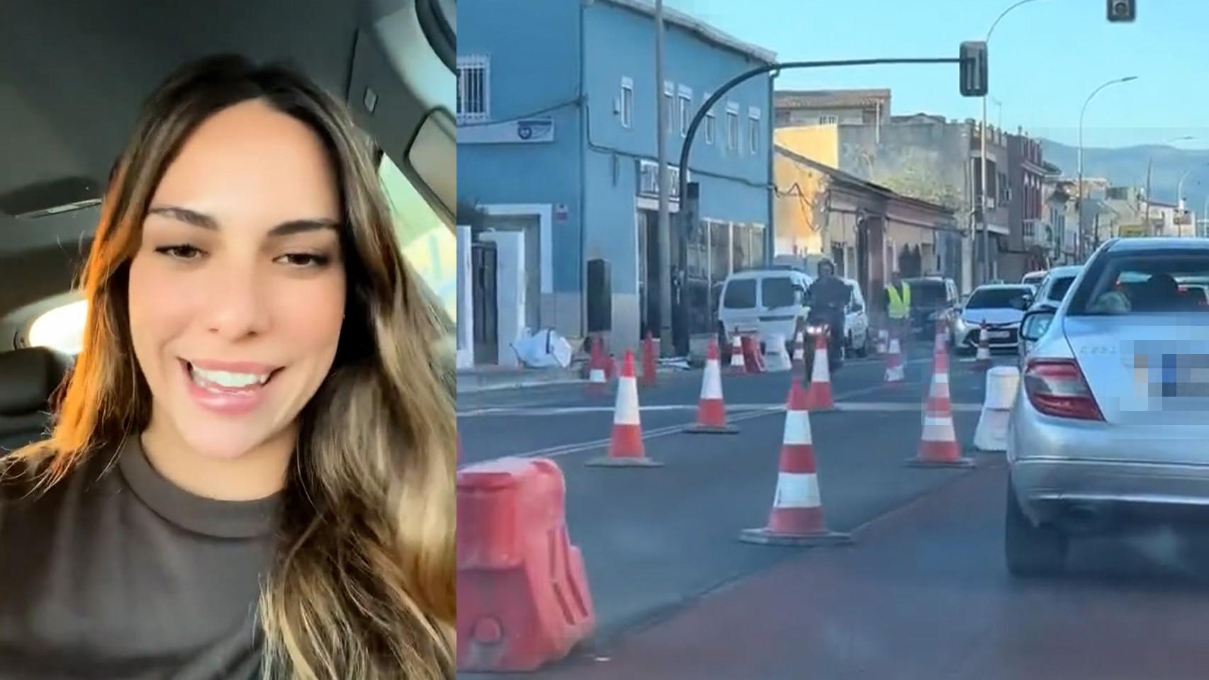 Ángela Sobrino en el vídeo donde critica con humor los enormes atascos de tráfico que han generado las obras de Murcia.