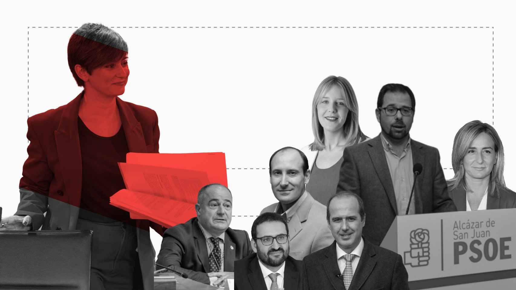 La ministra portavoz Isabel Rodríguez, junto a los otros siete diputados del PSOE por Castilla-La Mancha.