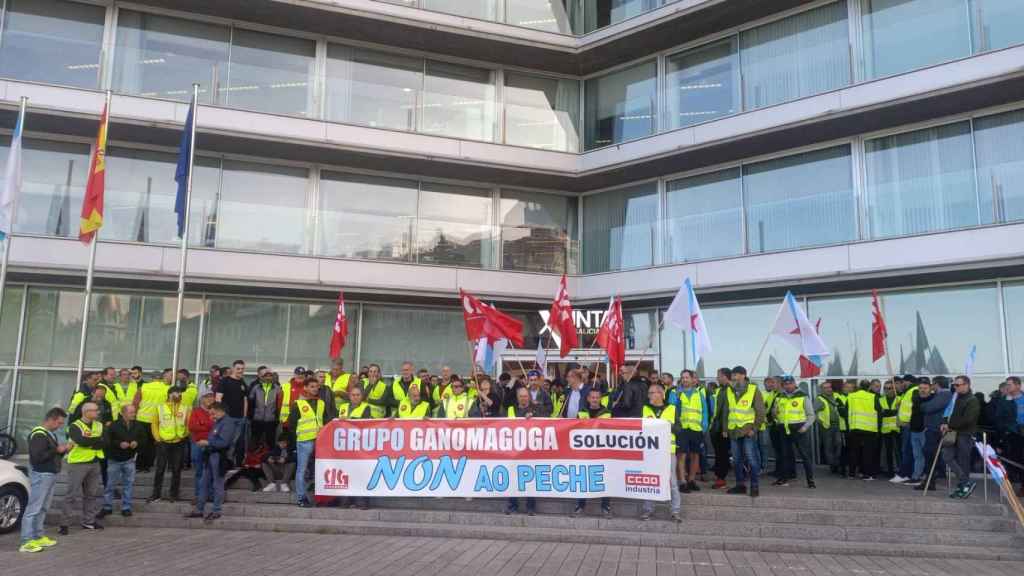 Protesta de los trabajadores de Ganomagoga en Vigo.