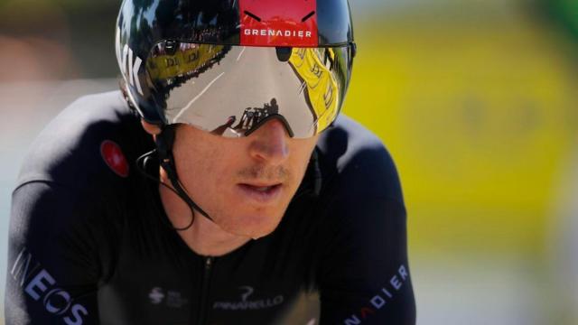 Geraint Thomas, durante una prueba con el Ineos.