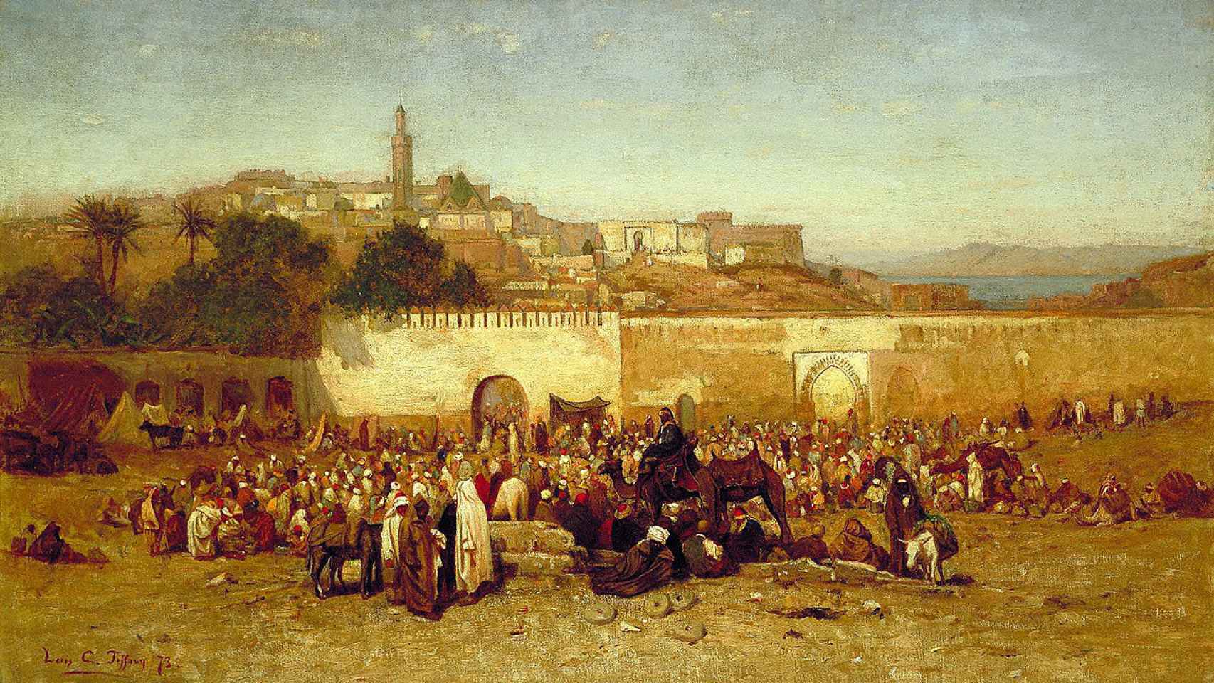 'Día de mercado extramuros de Tánger, Marruecos' 1873