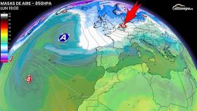 La llegada de aire frío procedente de latitudes polares que prevén los modelos para la semana que viene. ElTiempo.es.