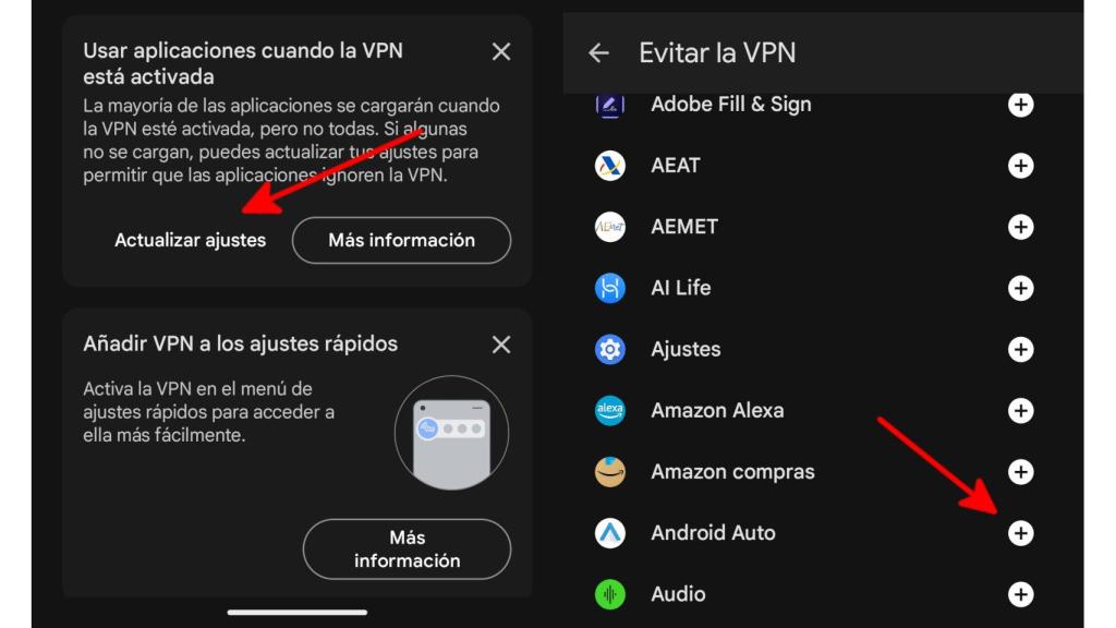 Cómo añadir Android Auto a la lista de excepciones de la VPN de Google