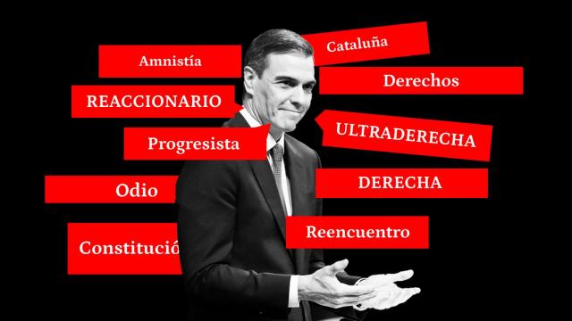 Ilustración de Pedro Sánchez durante el discurso de investidura.