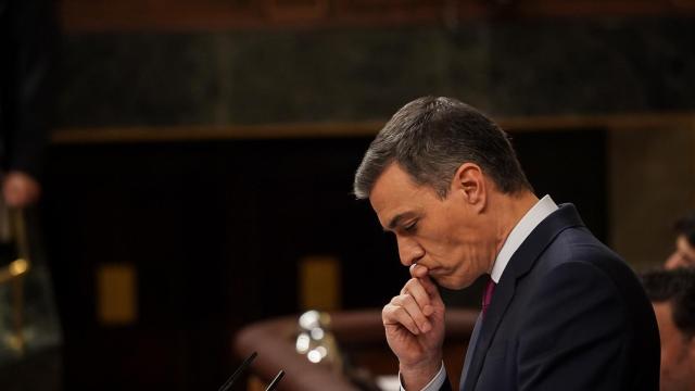 Pedro Sánchez, este miércoles en la tribuna, durante su intervención en el debate de investidura.