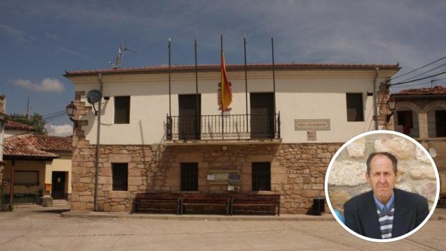 El Ayuntamiento de Padrones de Bureba y, en el círculo, el alcalde, Miguel Ángel García.