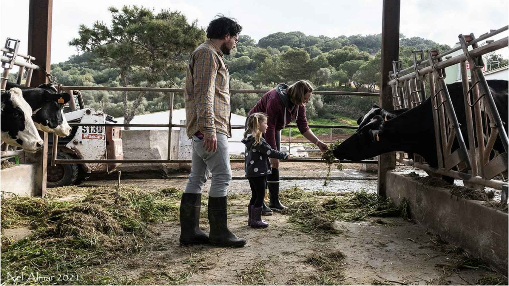 Una familia visita la quesería Formatges Sa Roqueta